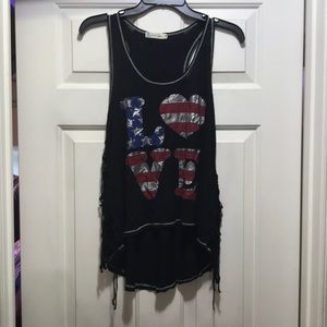 Black American flag love tank top